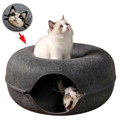 Felt Donut Cat Tunnel Bed – Comfort Meets Play