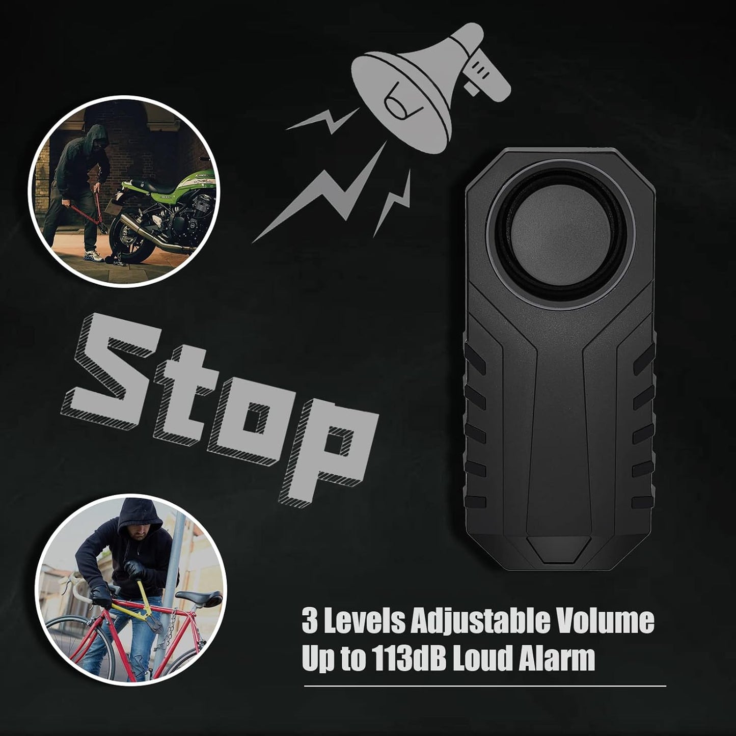 Bicycle Alarms, Bike Alarm, Mobility Scooter Alarms, anti Theft Vibration Alarm for E-Bike Motorcycle Bicycle Tricycle Car E-Scooter Vehicles Door Window, 113Db Super Loud IP65 Waterproof