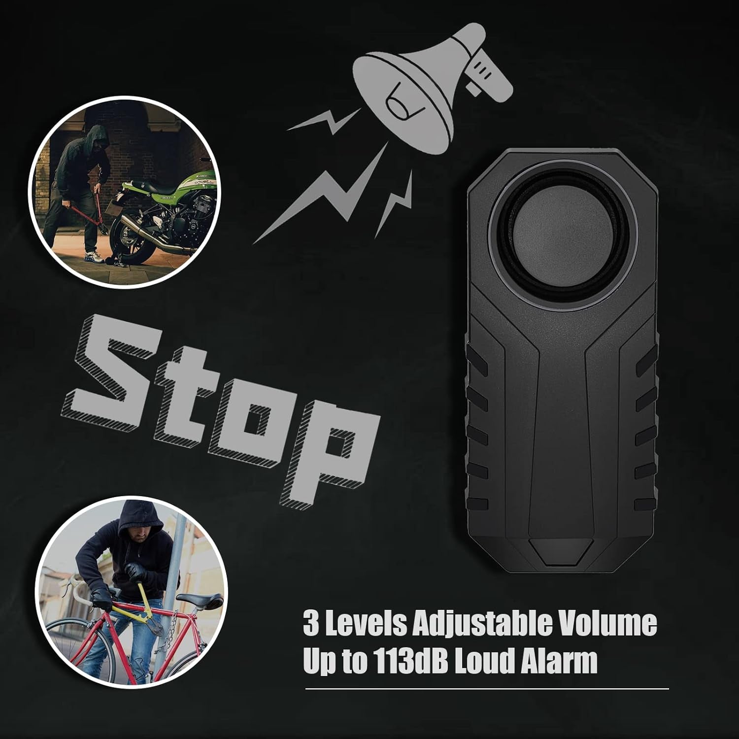 Bicycle Alarms, Bike Alarm, Mobility Scooter Alarms, anti Theft Vibration Alarm for E-Bike Motorcycle Bicycle Tricycle Car E-Scooter Vehicles Door Window, 113Db Super Loud IP65 Waterproof