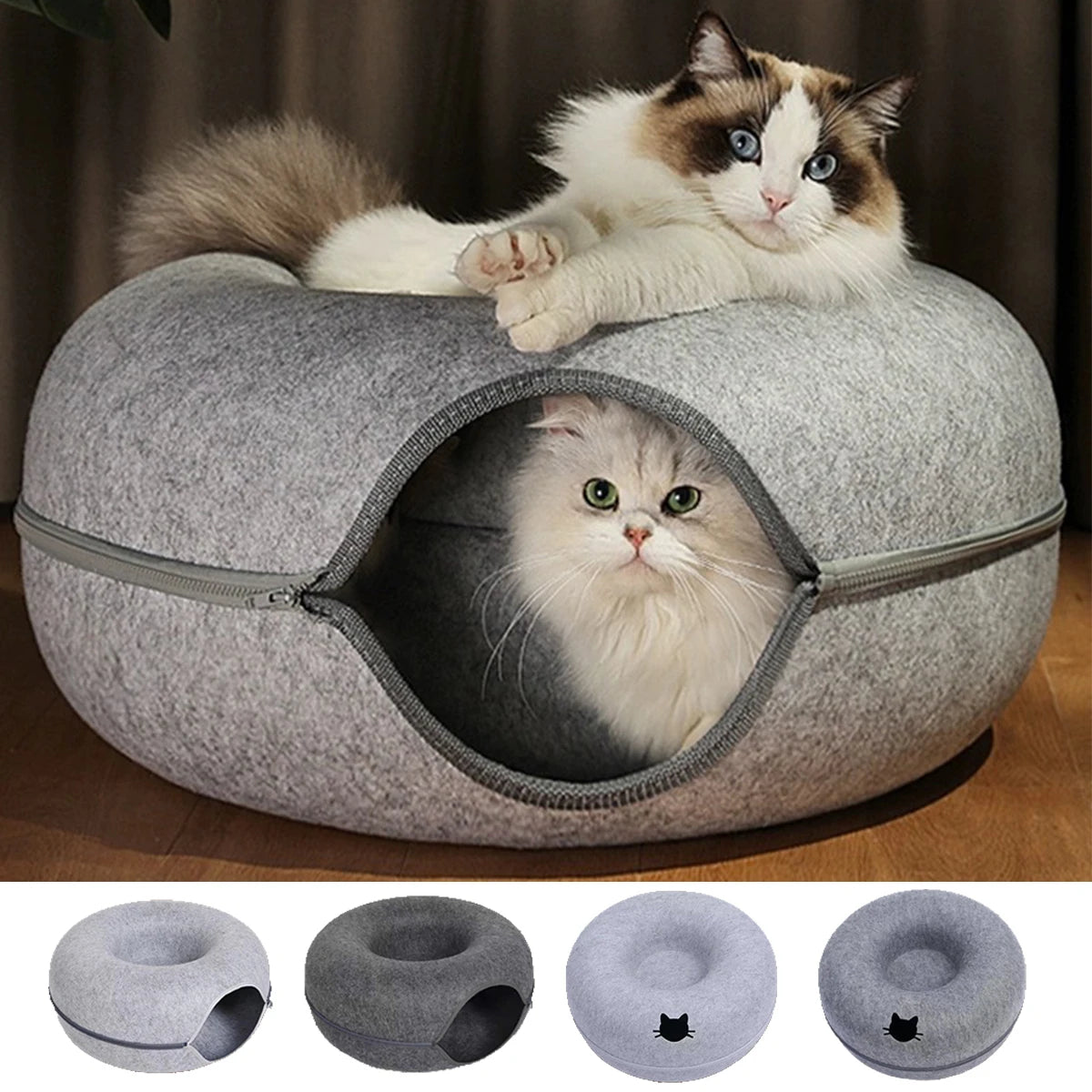 Felt Donut Cat Tunnel Bed – Comfort Meets Play
