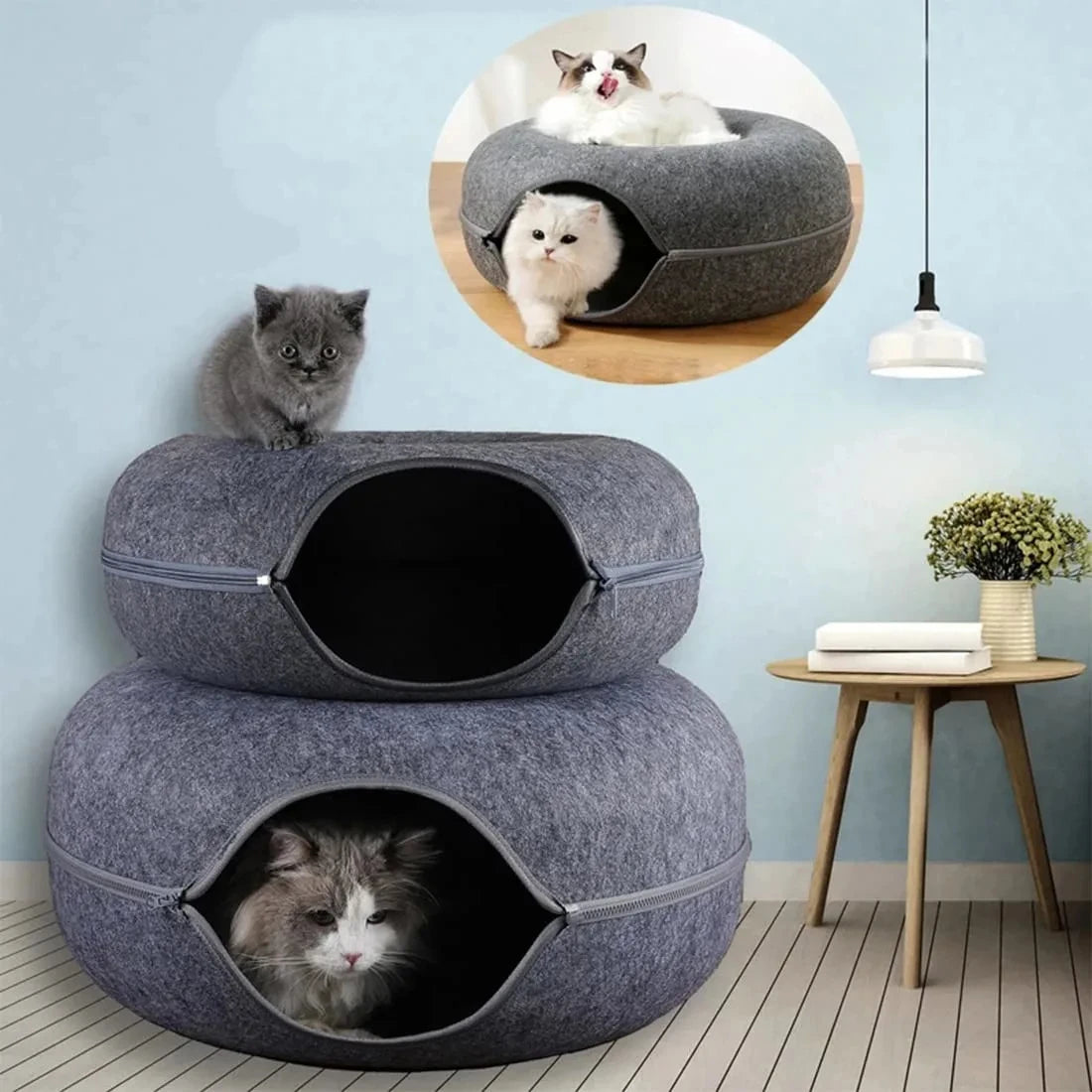 Felt Donut Cat Tunnel Bed – Comfort Meets Play